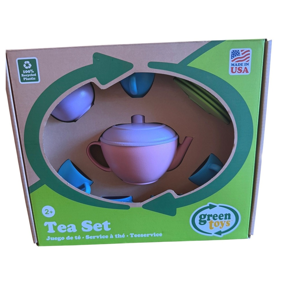 Green Toys 17 Piece Tea Set Recycled Plastic Pink Blue Green Made in USA NEW